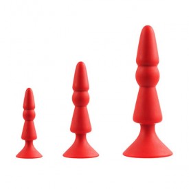 Набор из красных анальных силиконовых втулок MENZSTUFF 3-PIECE ANAL CONE SET