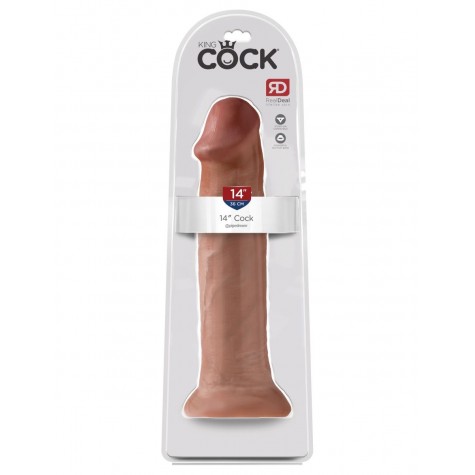 Кофейный фаллоимитатор-гигант на присоске 14" Cock - 36 см.