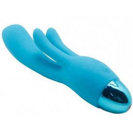 Голубой вибратор INDULGENCE Rechargeable Frolic Bunny - 18,7 см.